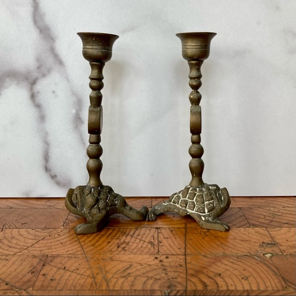 Vintage Brass Korean Turtle Candlesticks - Picture 3 of 7